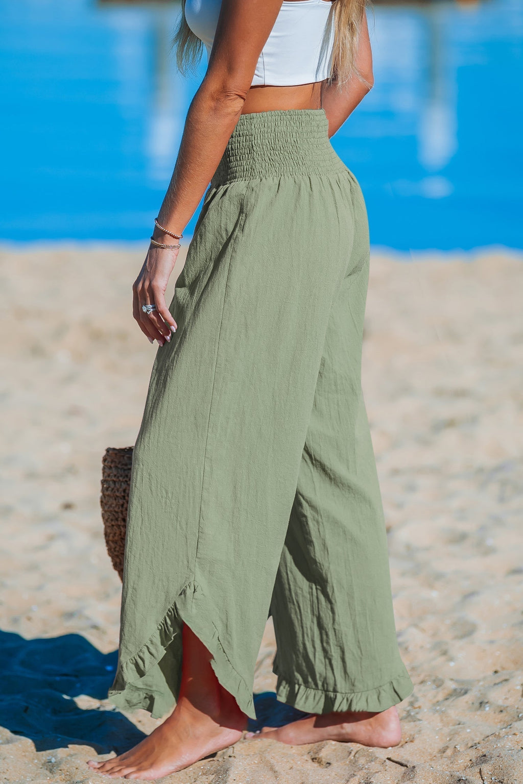 CORAL | Pantalón ancho con volantes